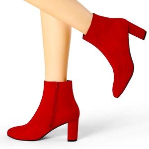 Allegra K | Red Block Heel Boot
